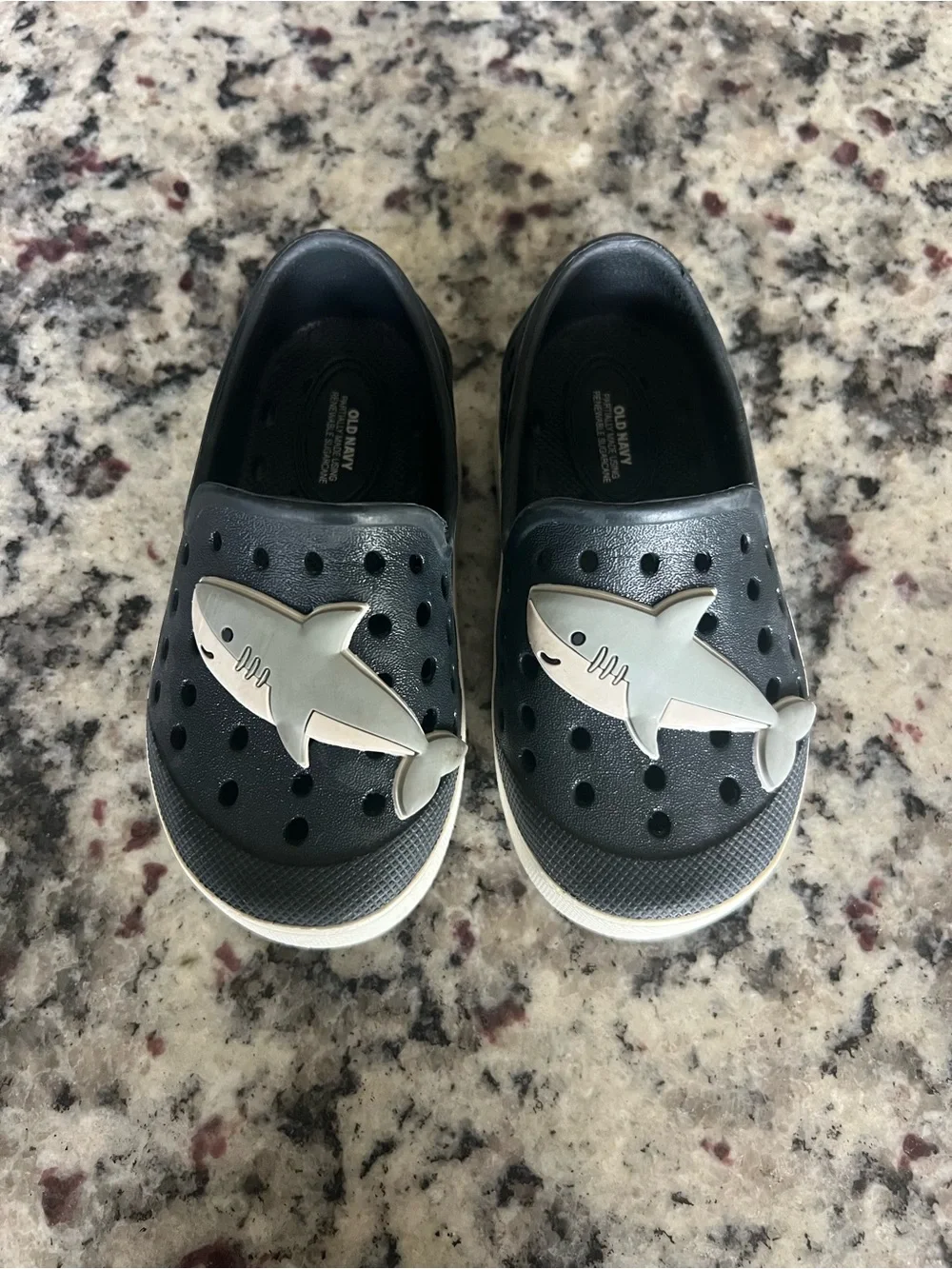 Old Navy Black Kids Shark Slip-On Water Shoes with White Accents